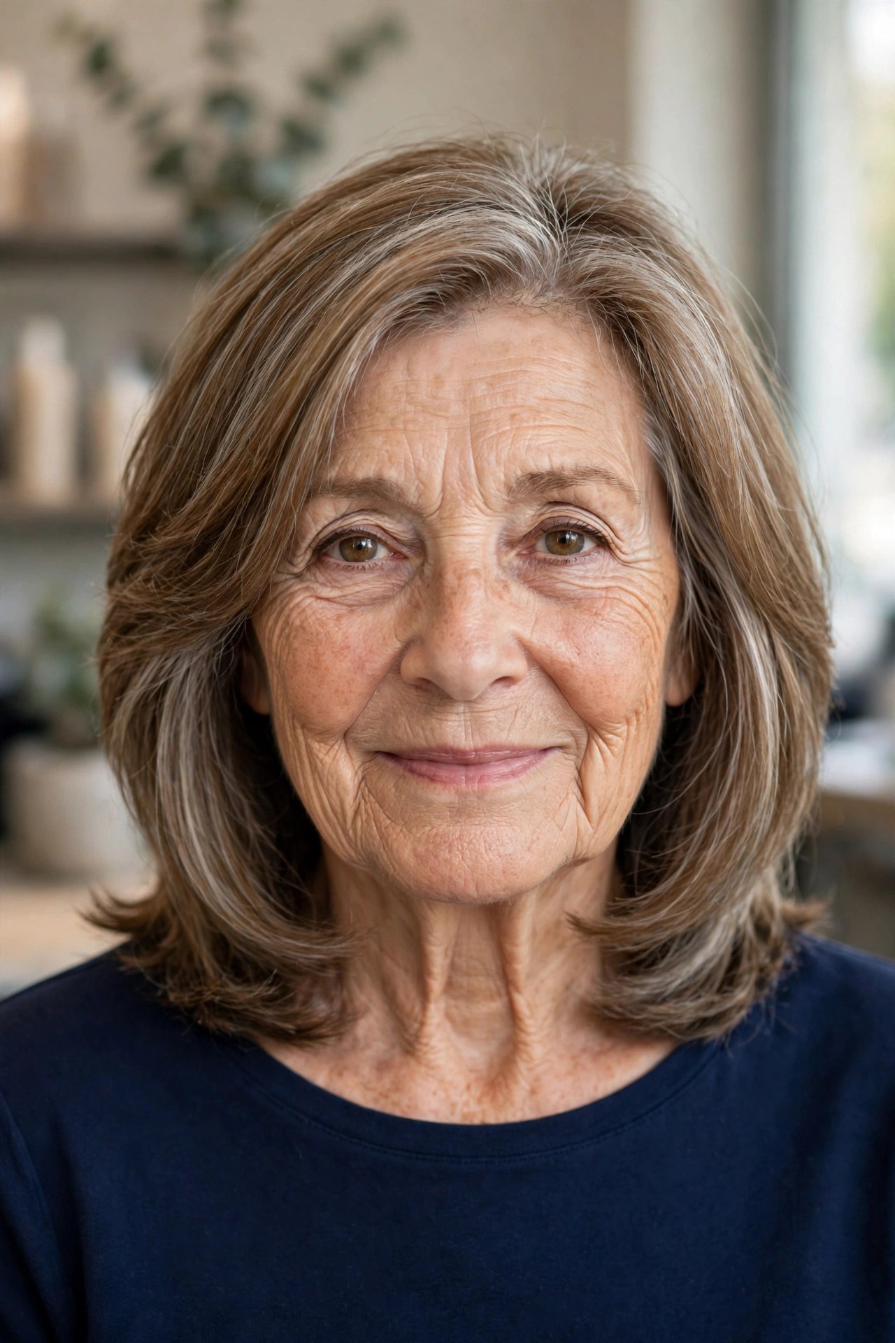 classic collarbone lob with soft layers on a woman over 60