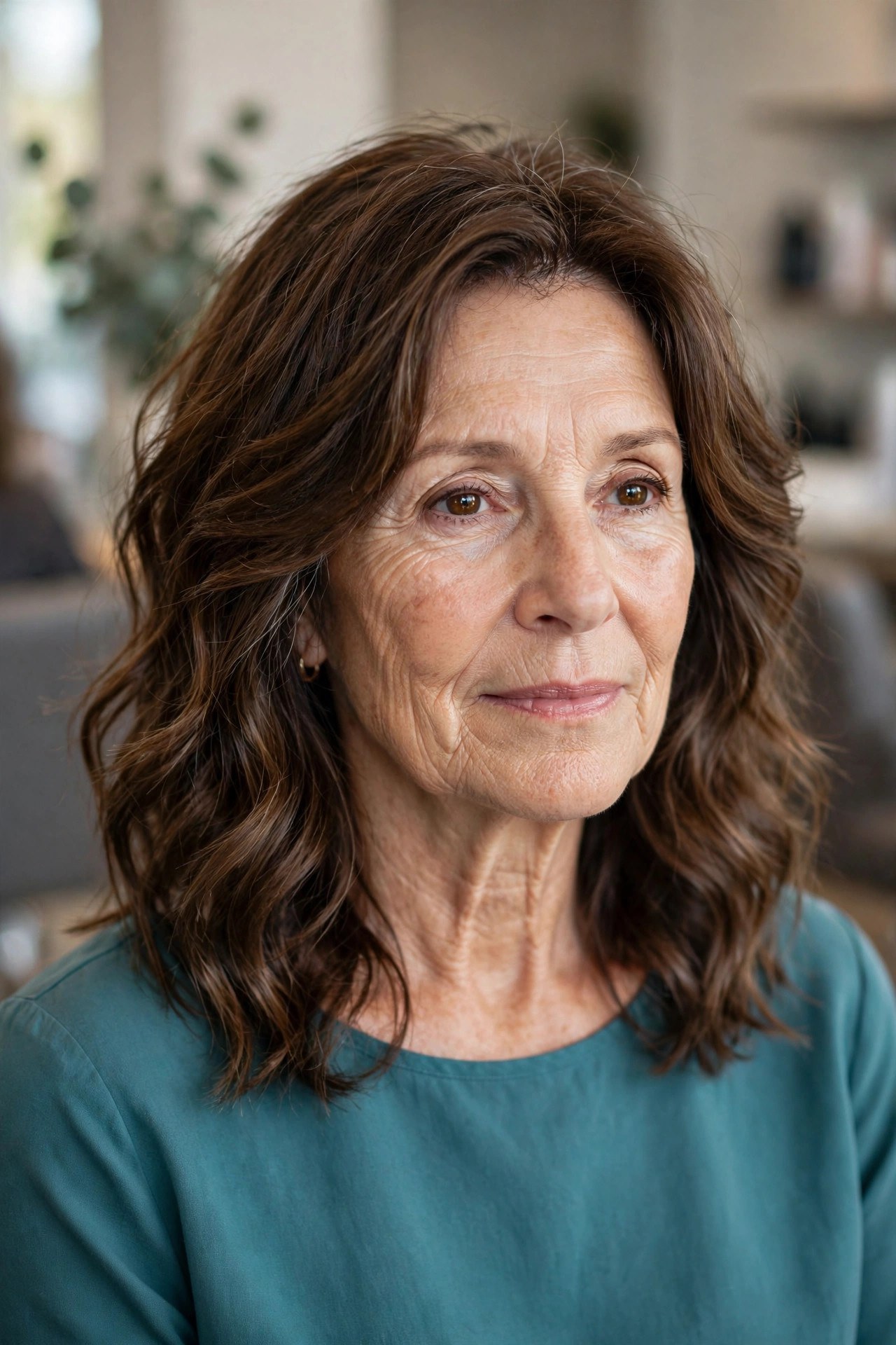 Layered Wavy Midi With Long Layers - medium wavy haircut on a woman over 50