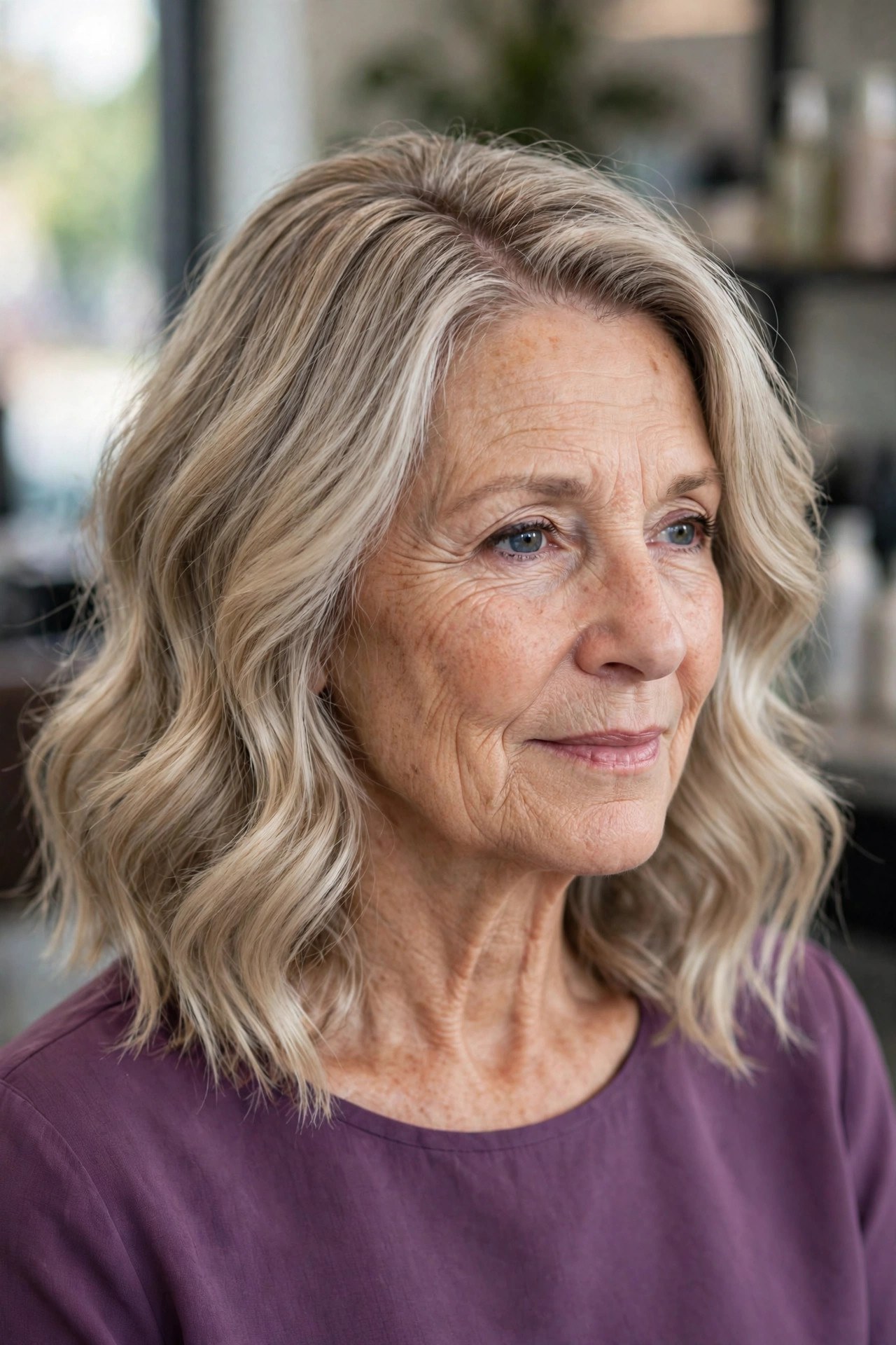 Side-Part Wavy Lob for Volume - medium wavy haircut on a woman over 50