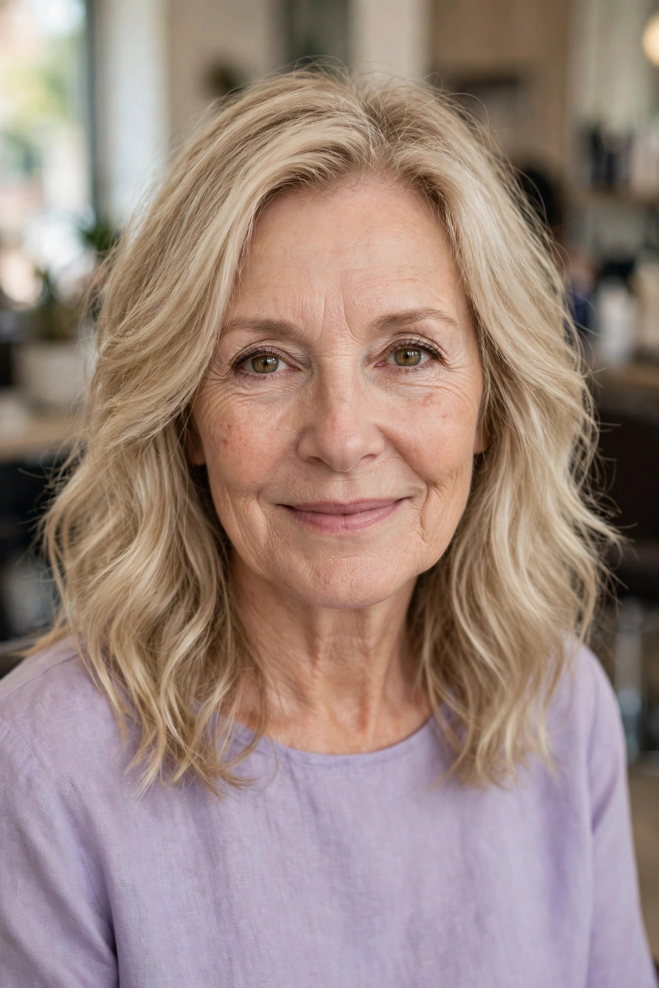 Wavy Midi With Light Layers for Fine Hair - medium wavy haircut on a woman over 50