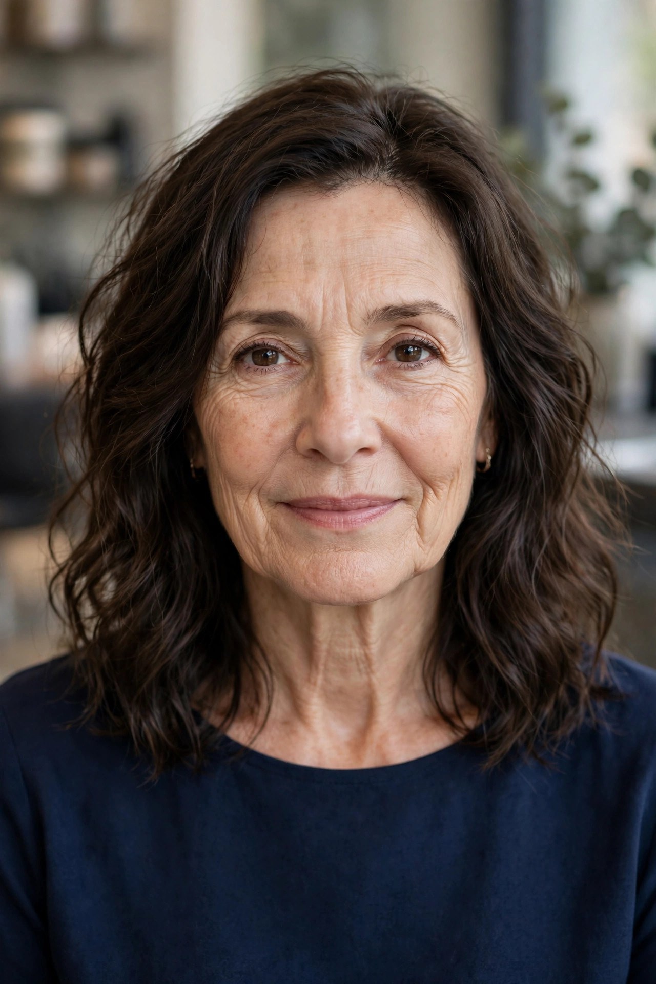 Air-Dry Friendly Wavy Midi - medium wavy haircut on a woman over 50