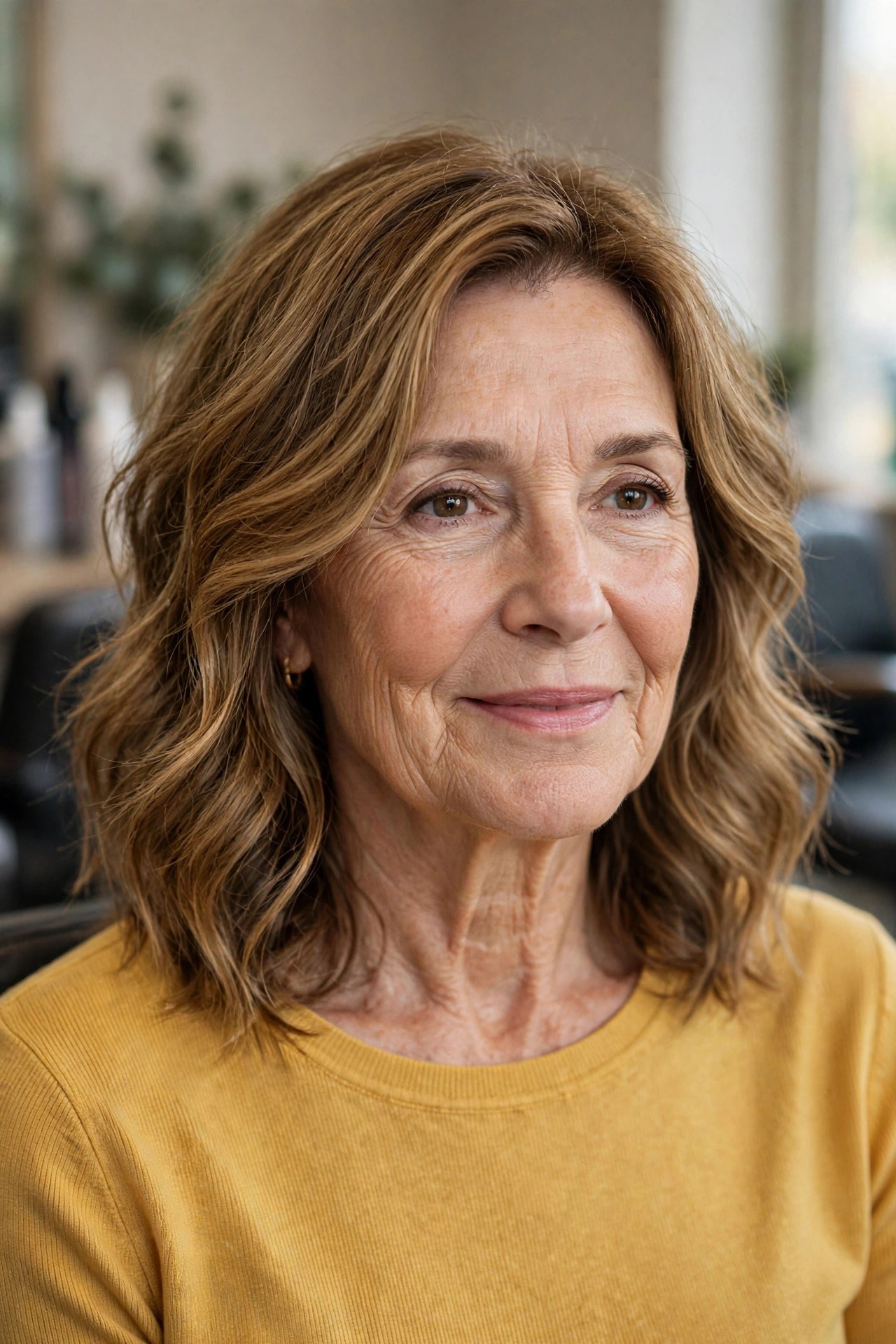 Face-Framing Wavy Layers - medium wavy haircut on a woman over 50