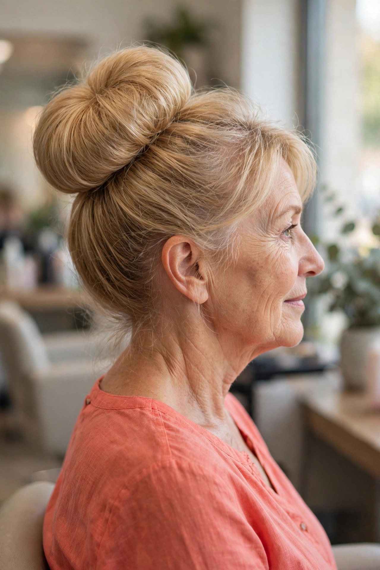 Donut Bun with Extra Fullness on a woman over 50