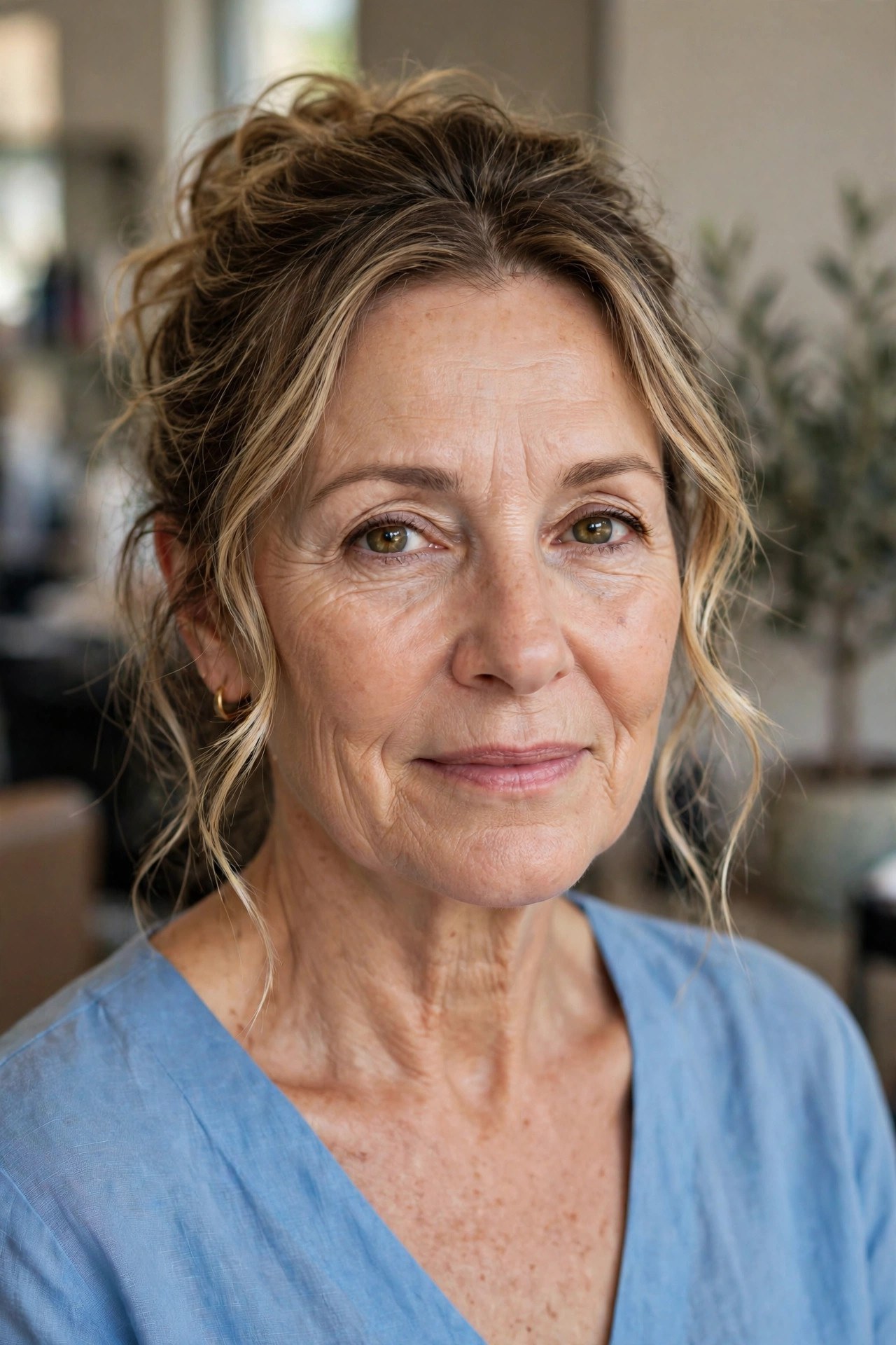 Wavy Messy Bun on a woman over 50