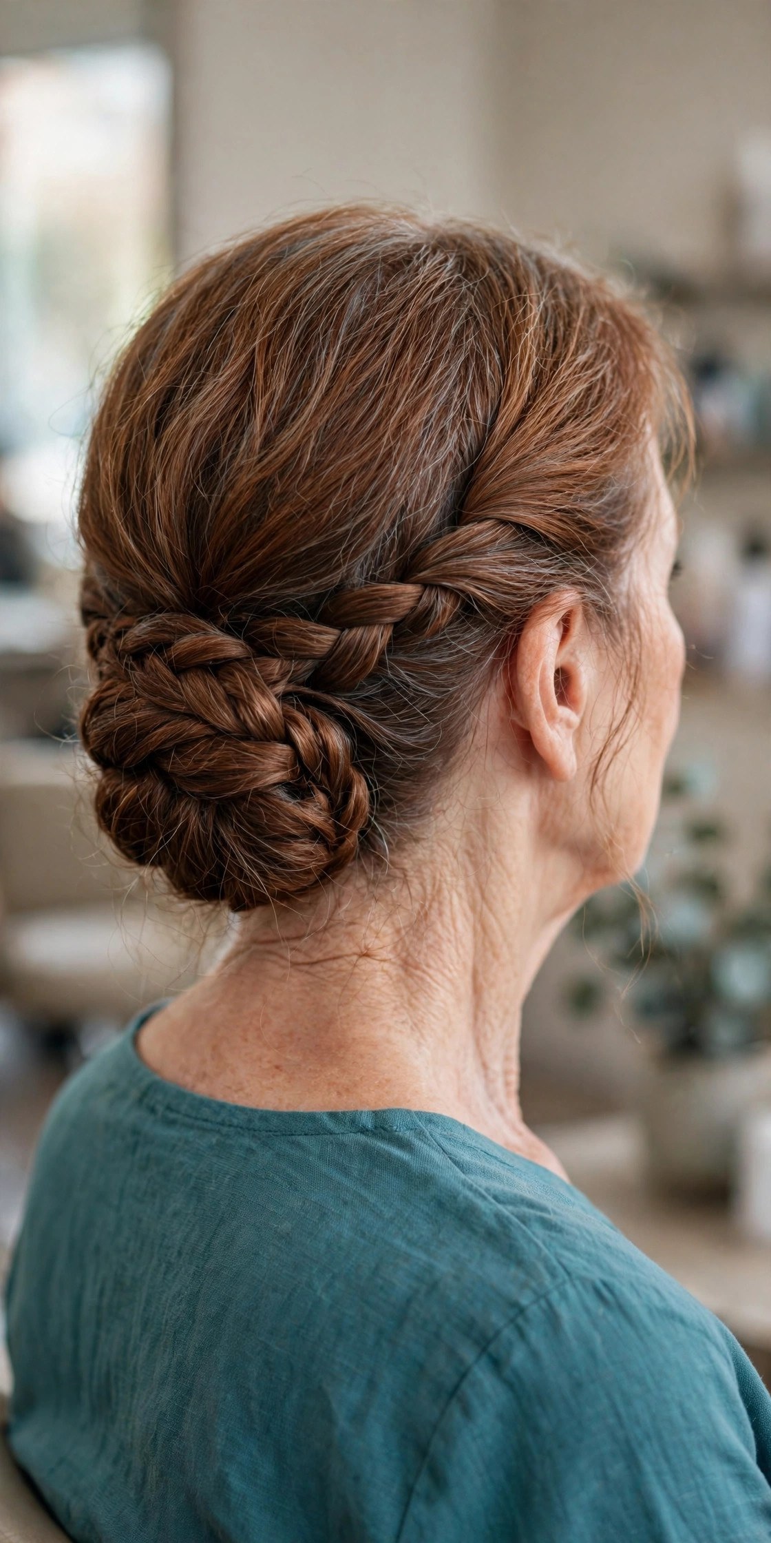 Braided Low Chignon on a woman over 50
