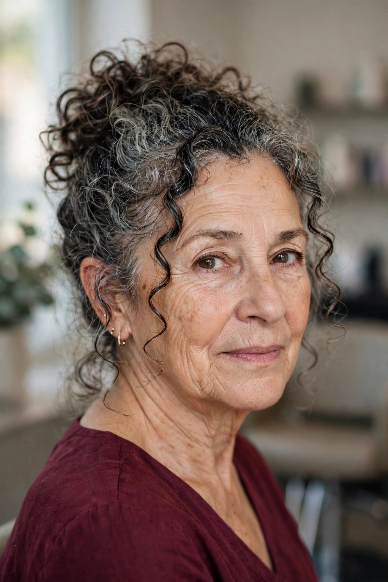 Curly Messy Bun on a woman over 50