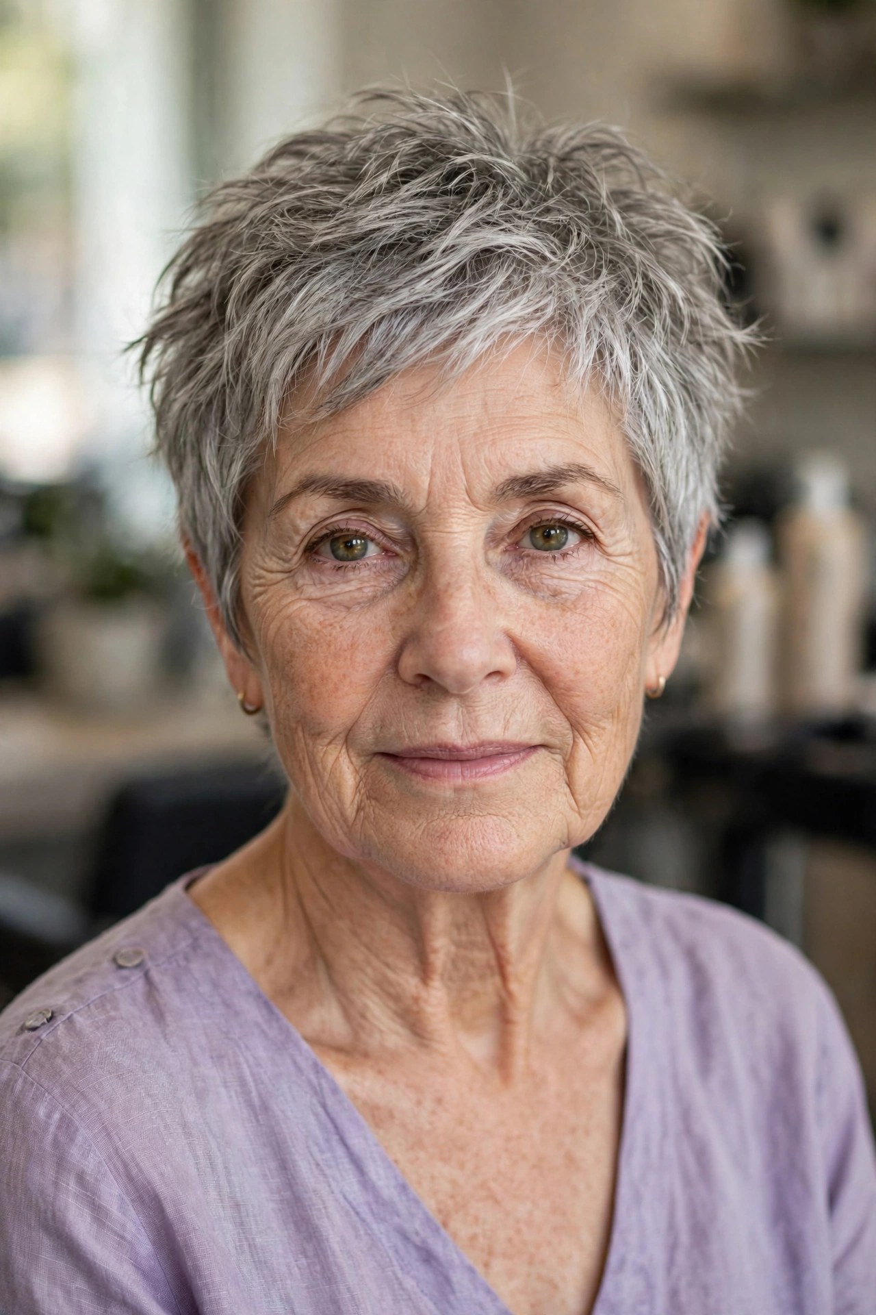 Gray-Blended Messy Pixie - messy pixie cut for women over 50
