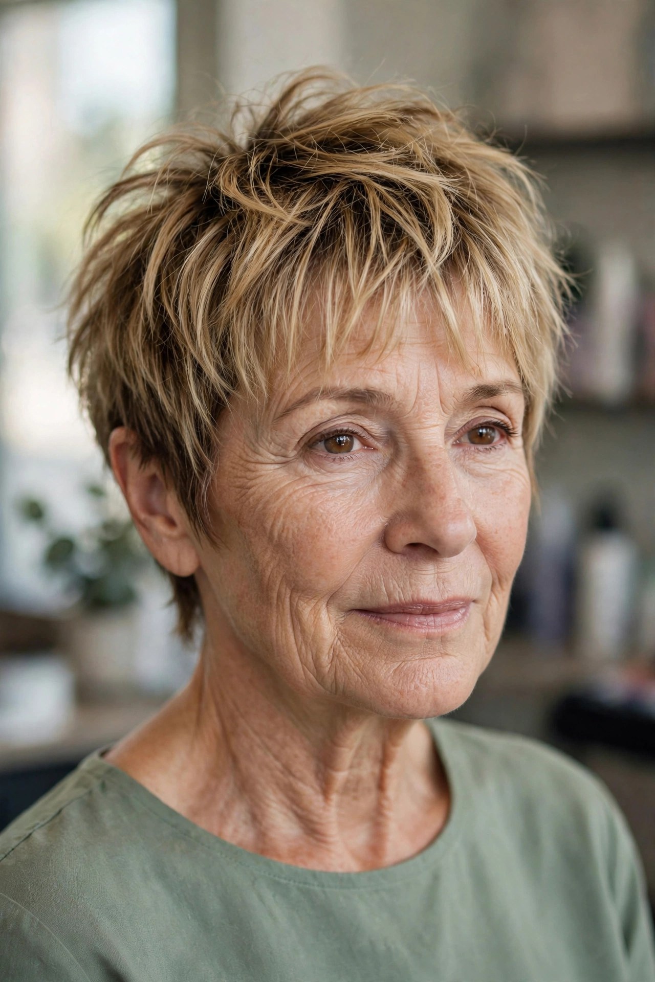 Messy Pixie with Wispy Fringe - messy pixie cut for women over 50