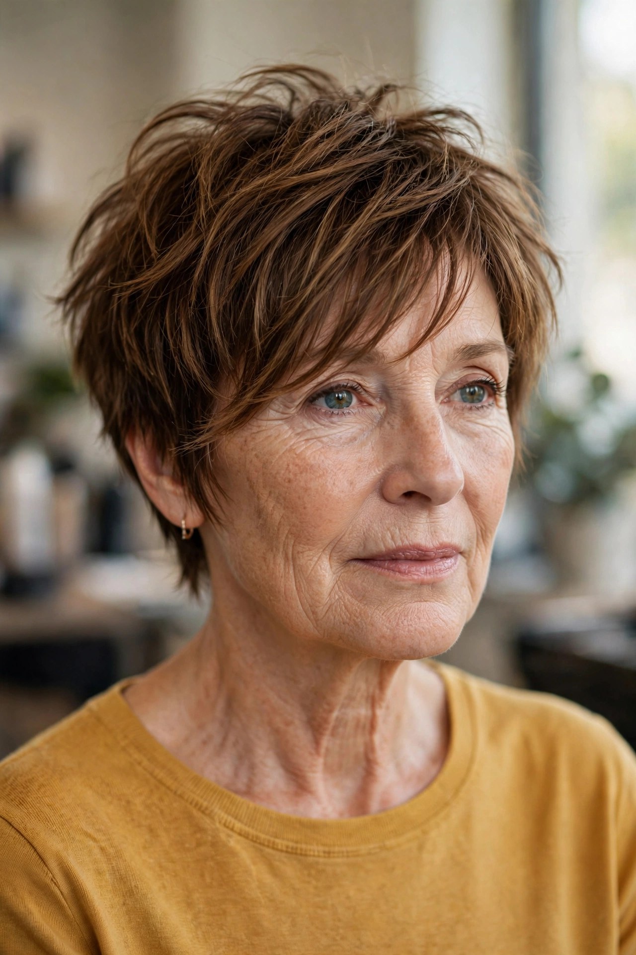 Messy Pixie with Side-Swept Bangs - messy pixie cut for women over 50