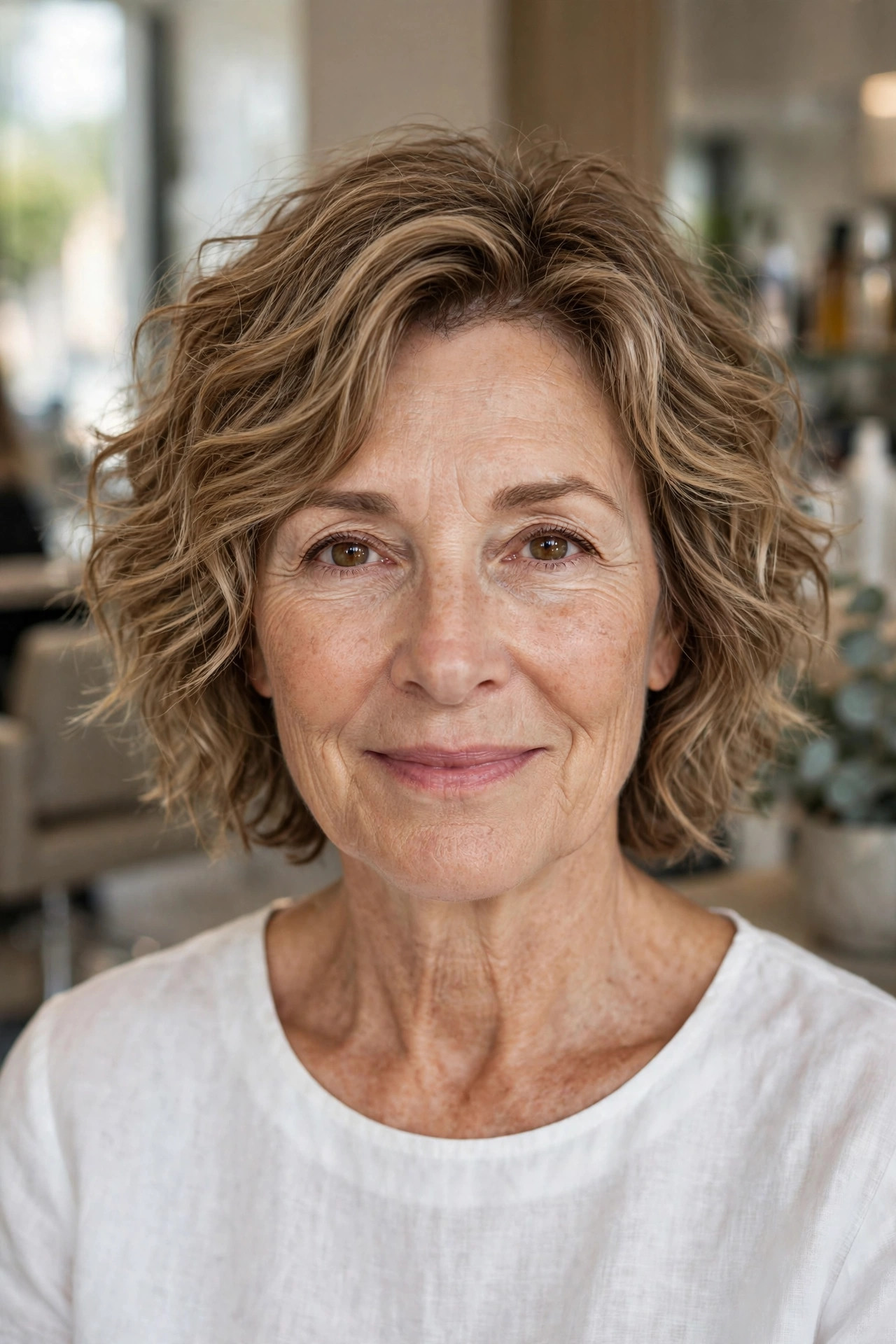 Tousled wavy lob on a woman over 50