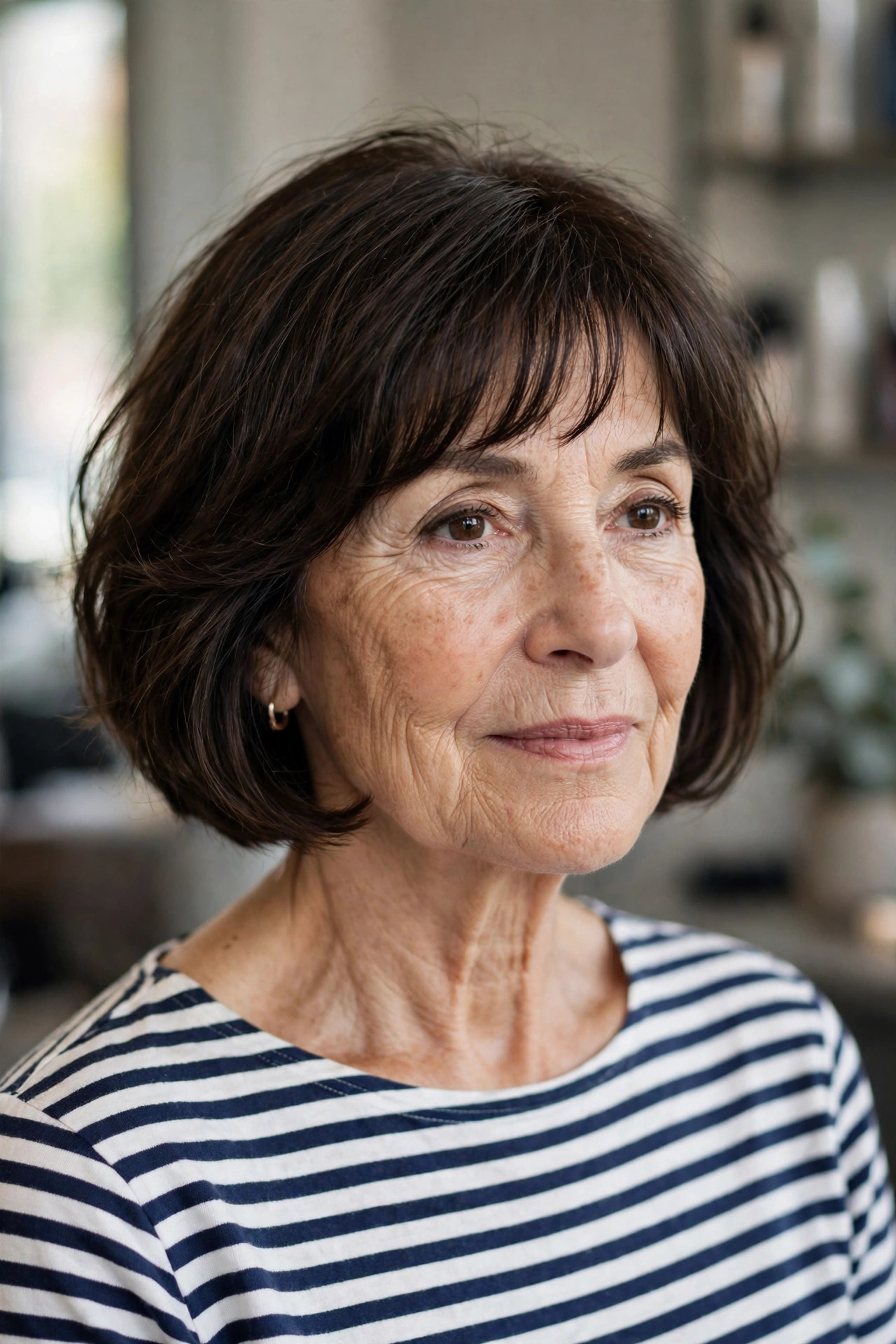 French bob with wispy micro fringe on a woman over 50