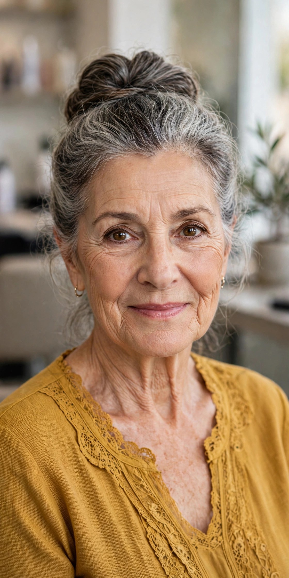 Textured Top Bun with Soft Finish - mother of the bride hairstyle for a woman over 60
