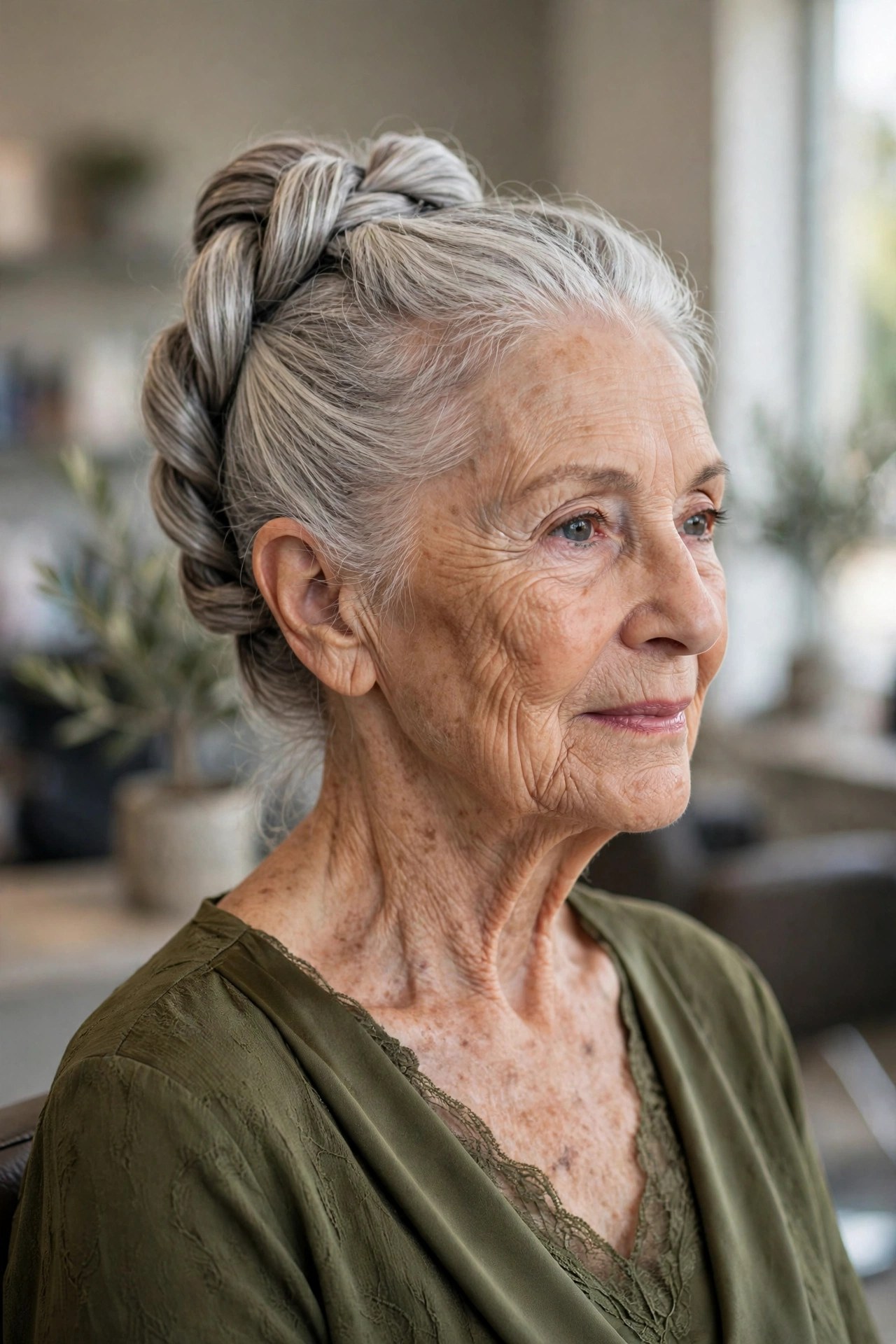 Twisted Updo with Sculpted Detail - mother of the bride hairstyle for a woman over 60