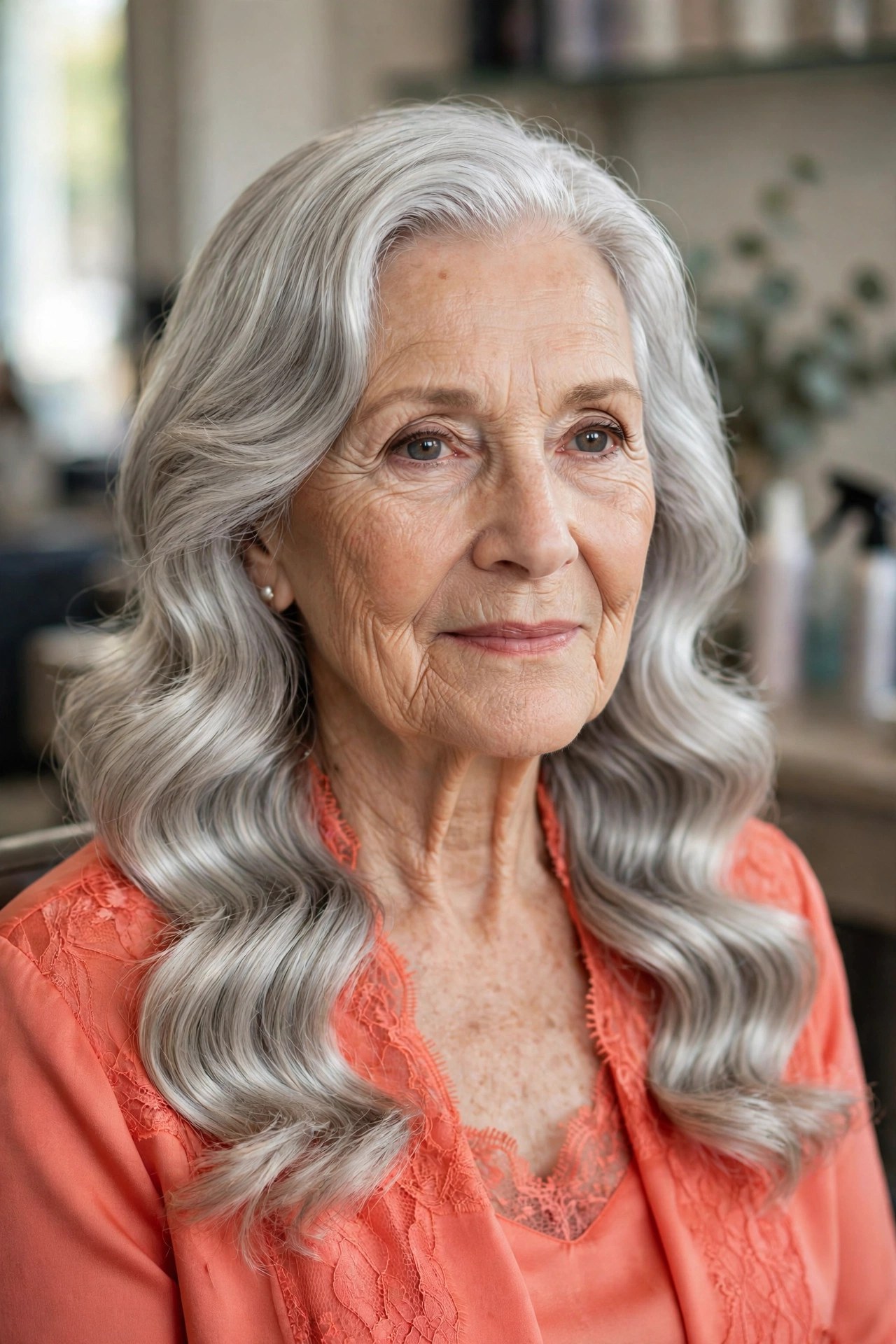 Glossy Waves Worn Down - mother of the bride hairstyle for a woman over 60