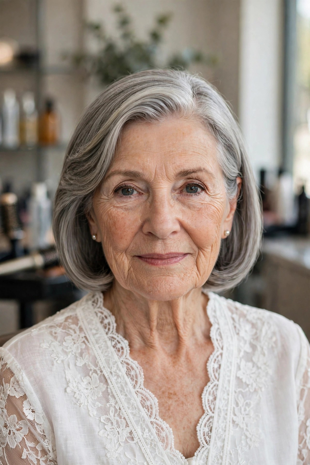 Sleek Lob Worn Down with a Deep Side Part - mother of the bride hairstyle for a woman over 60