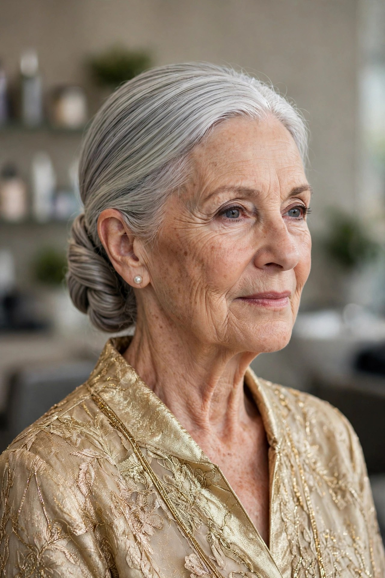 Polished Low Bun with Twisted Detail - mother of the bride hairstyle for a woman over 60