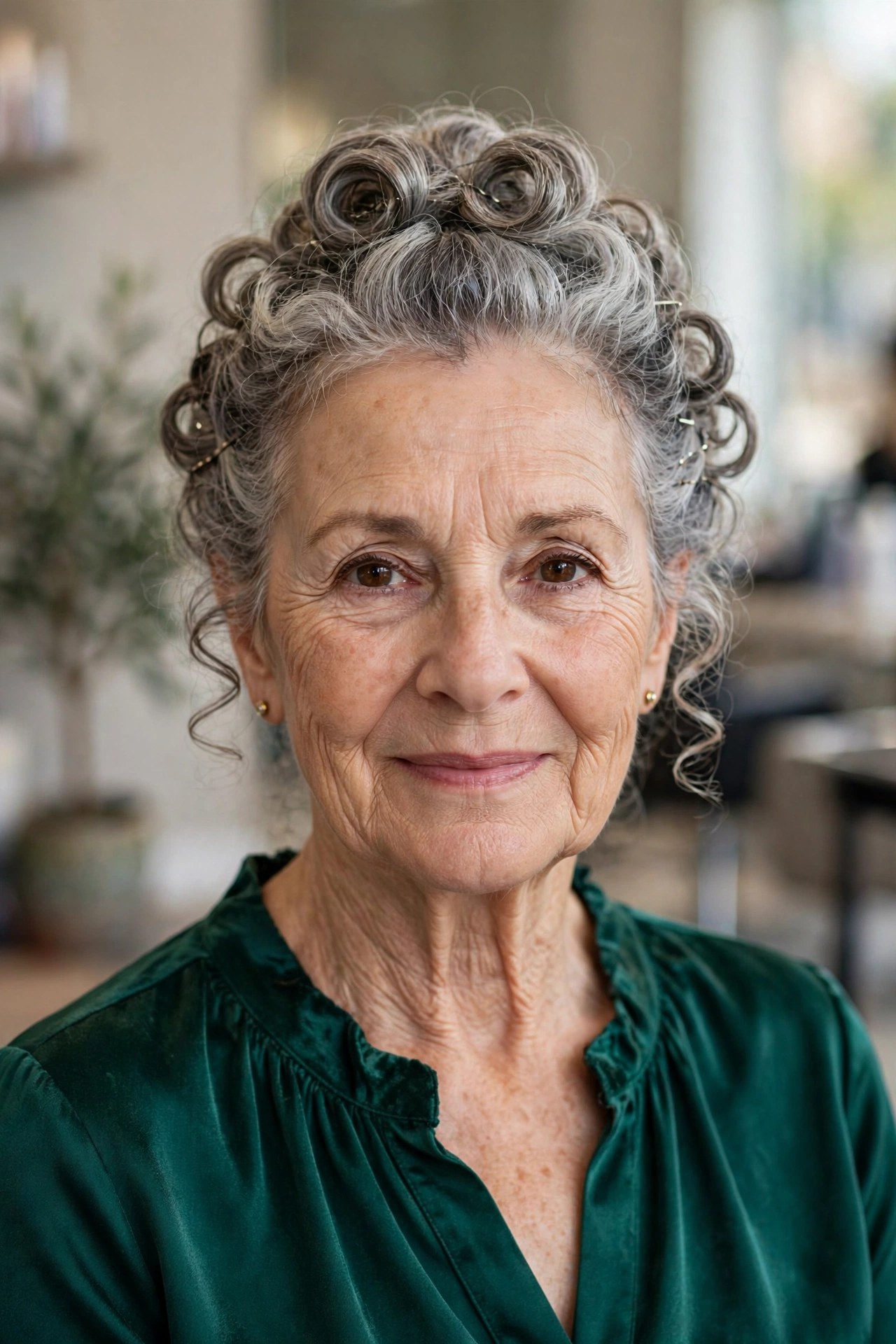 Soft Curly Pinned Updo - mother of the bride hairstyle for a woman over 60
