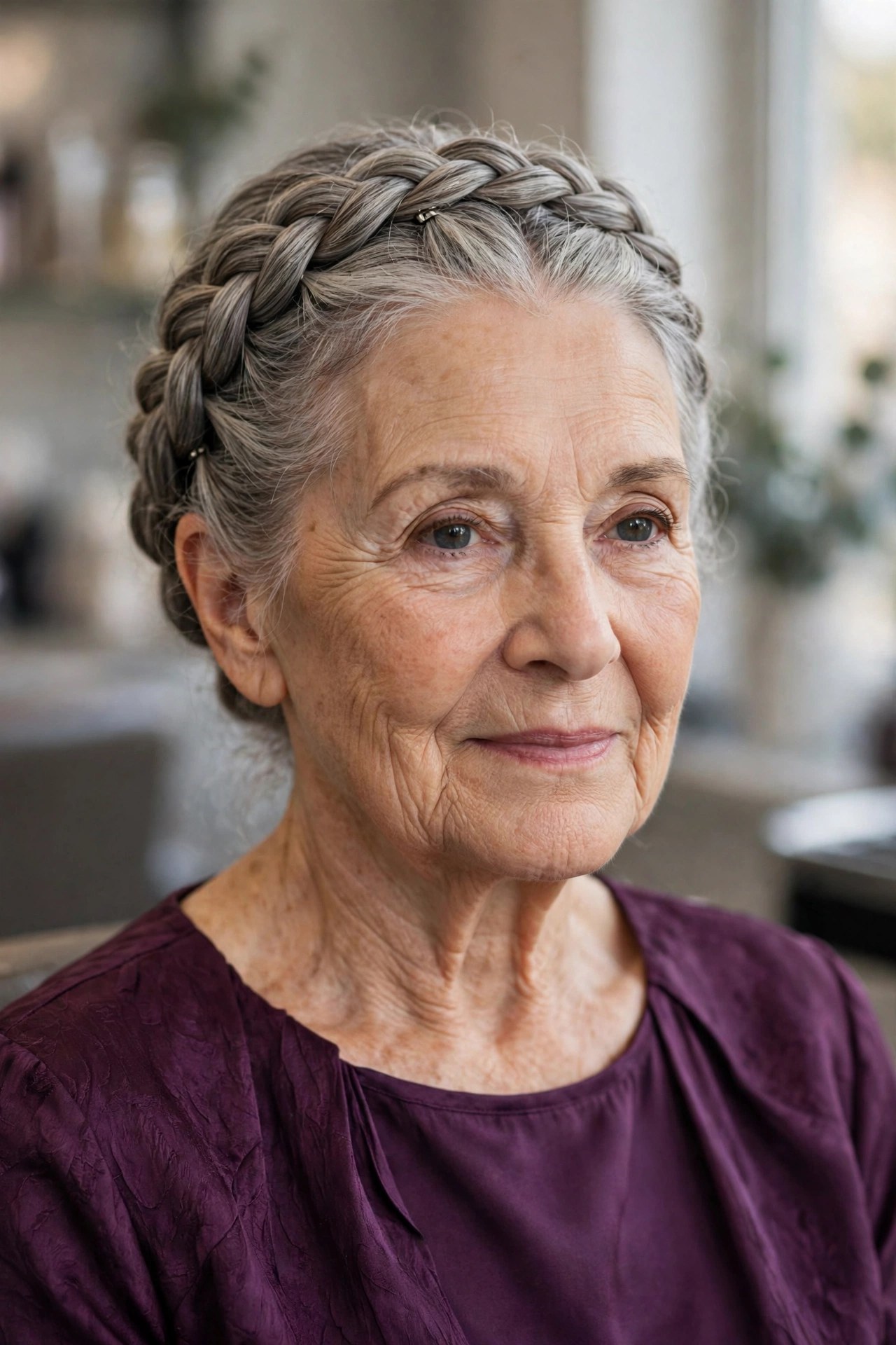 Braided Crown Updo - mother of the bride hairstyle for a woman over 60