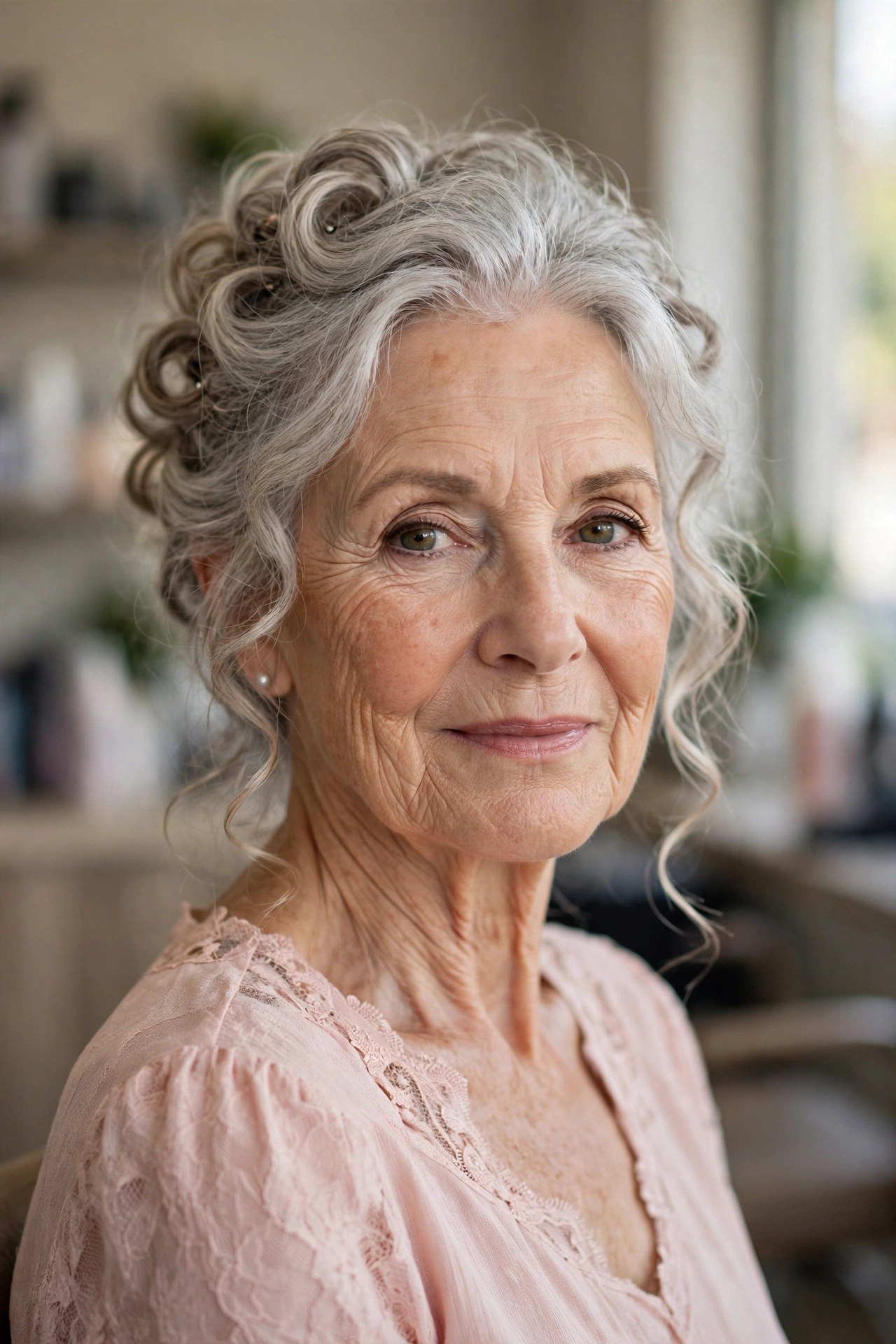 Romantic Loose Updo with Pinned Curls - mother of the bride hairstyle for a woman over 60