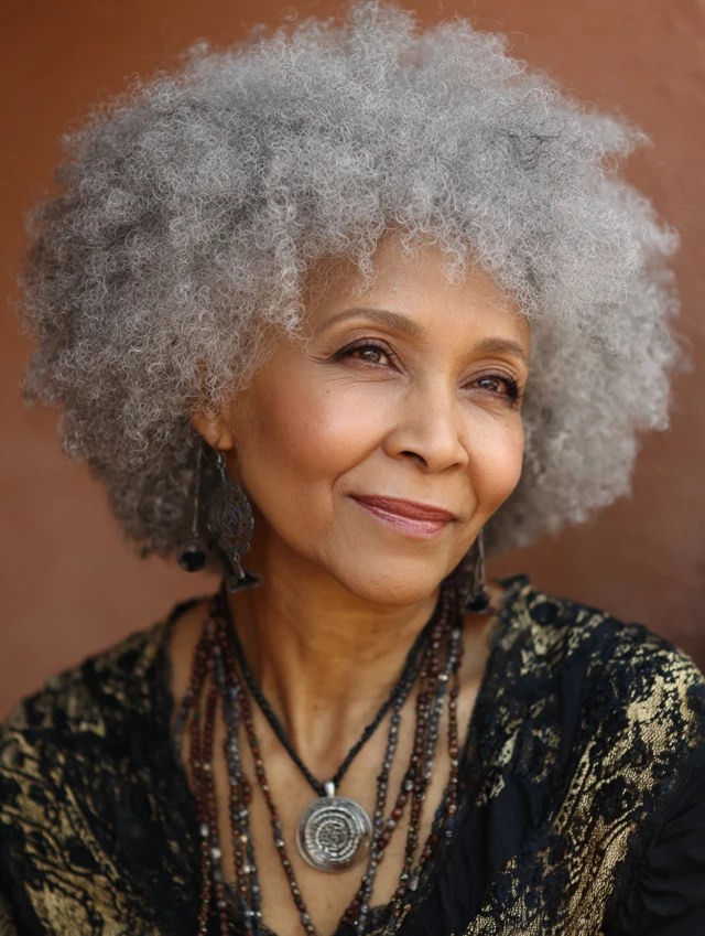 The Soft Silver Afro for Every Day — natural hairstyle on a Black woman over 70