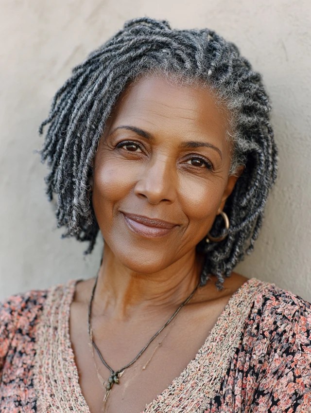 The Neat Gray Loc Bob — natural hairstyle on a Black woman over 70