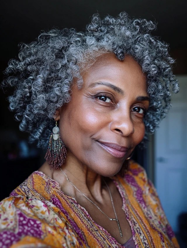 The Salt-and-Pepper Curly Bob — natural hairstyle on a Black woman over 70