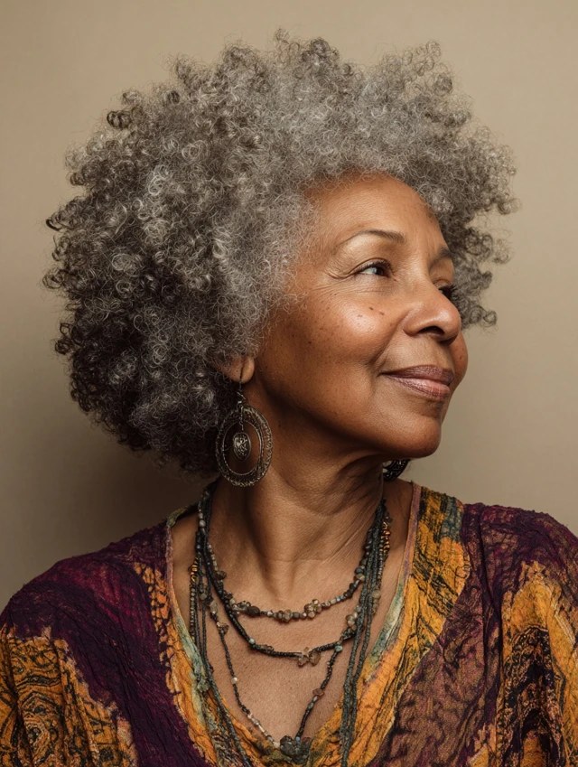 The Graceful Gray Afro in Profile — natural hairstyle on a Black woman over 70