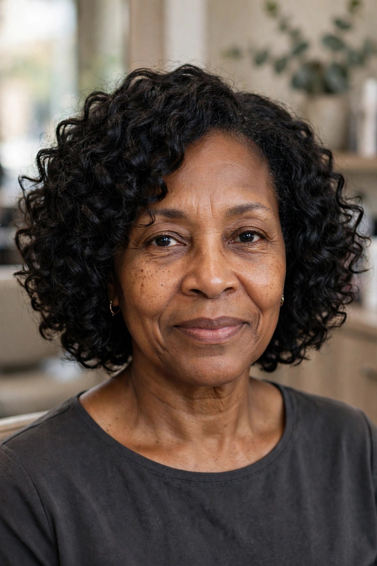 Natural Curly Bob - natural hairstyle on a Black woman over 50