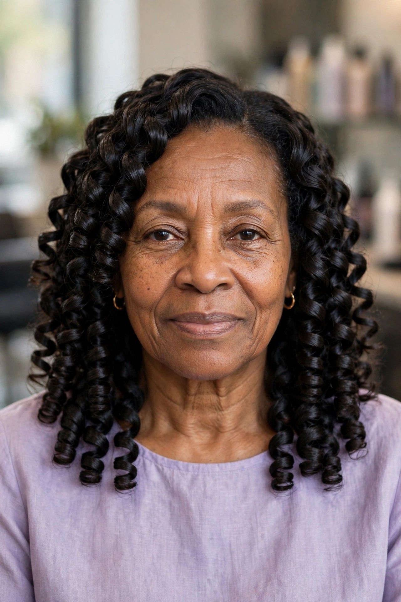 Flexi-Rod Set Curls - natural hairstyle on a Black woman over 50