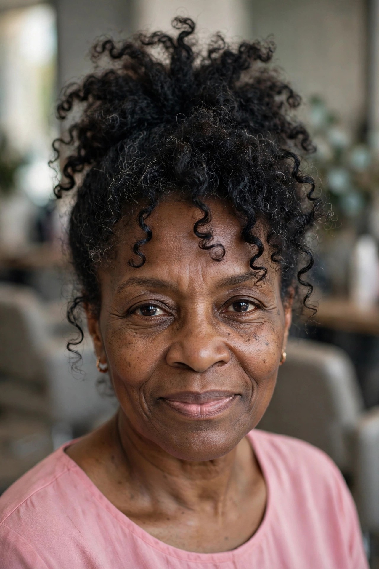Pineapple Updo - natural hairstyle on a Black woman over 50