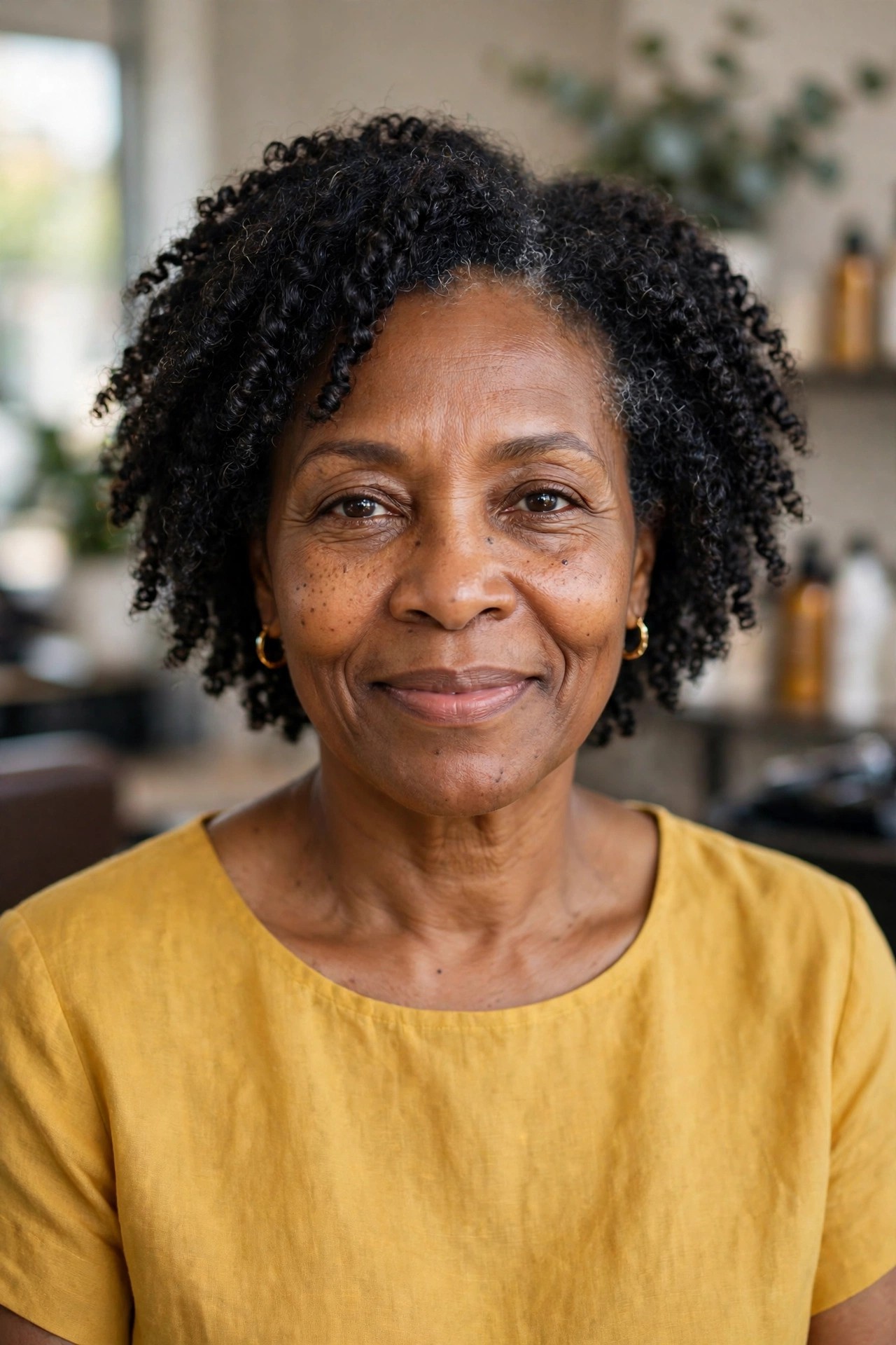 Wash-and-Go Defined Coils - natural hairstyle on a Black woman over 50