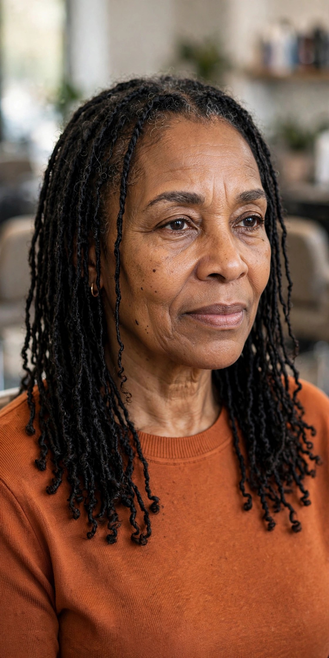 Mini Two-Strand Twists - natural hairstyle on a Black woman over 50