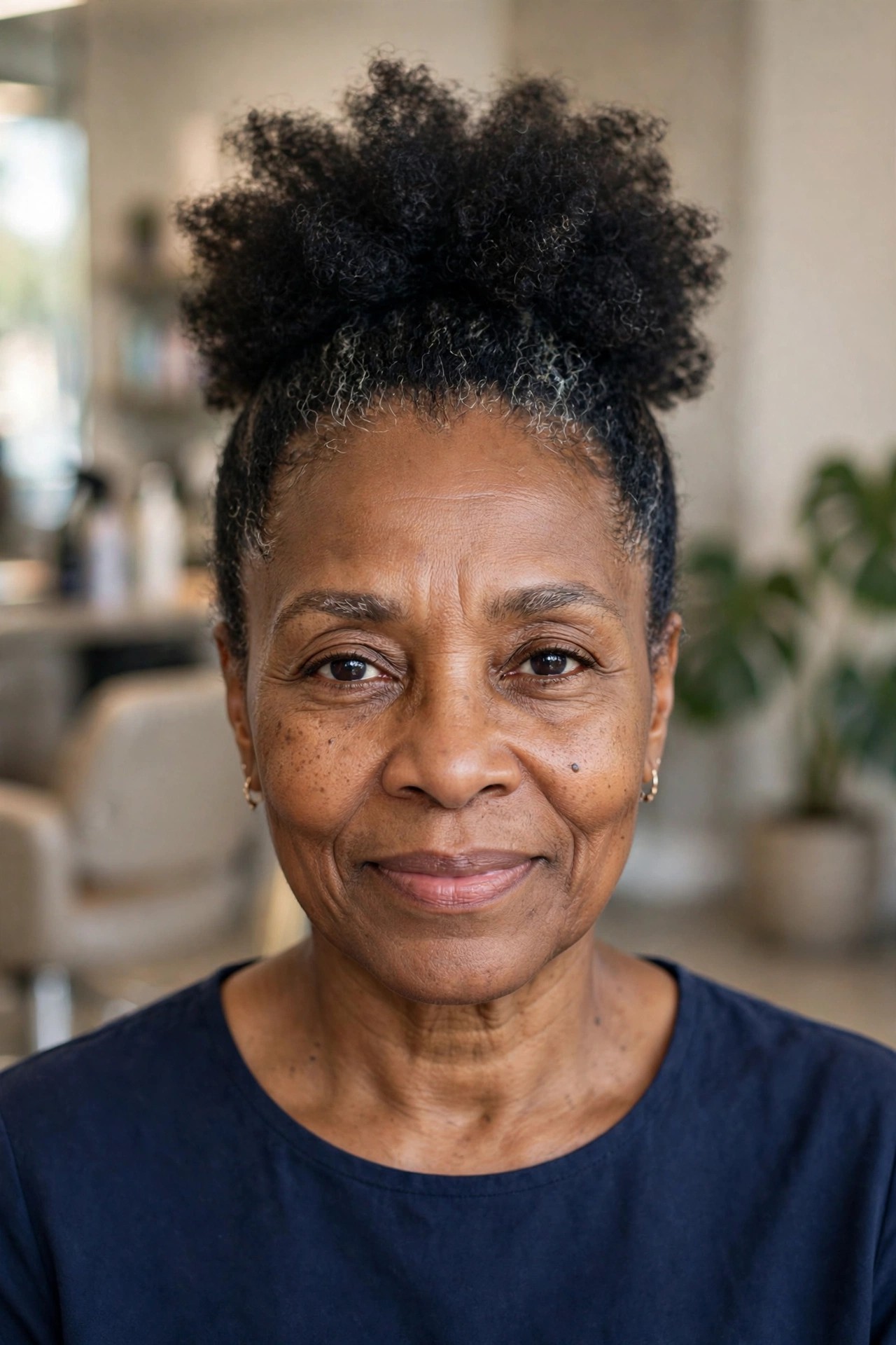 High Puff - natural hairstyle on a Black woman over 50