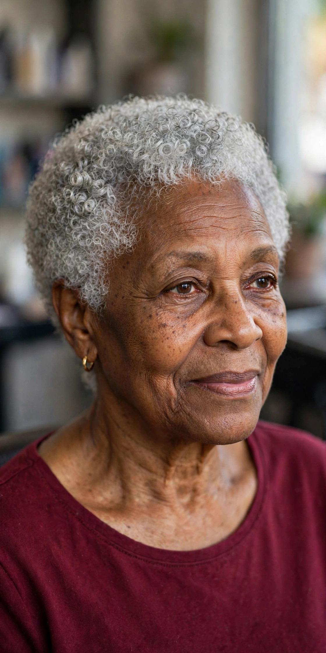 Classic Silver TWA - natural hairstyle on a Black woman over 60 with gray hair