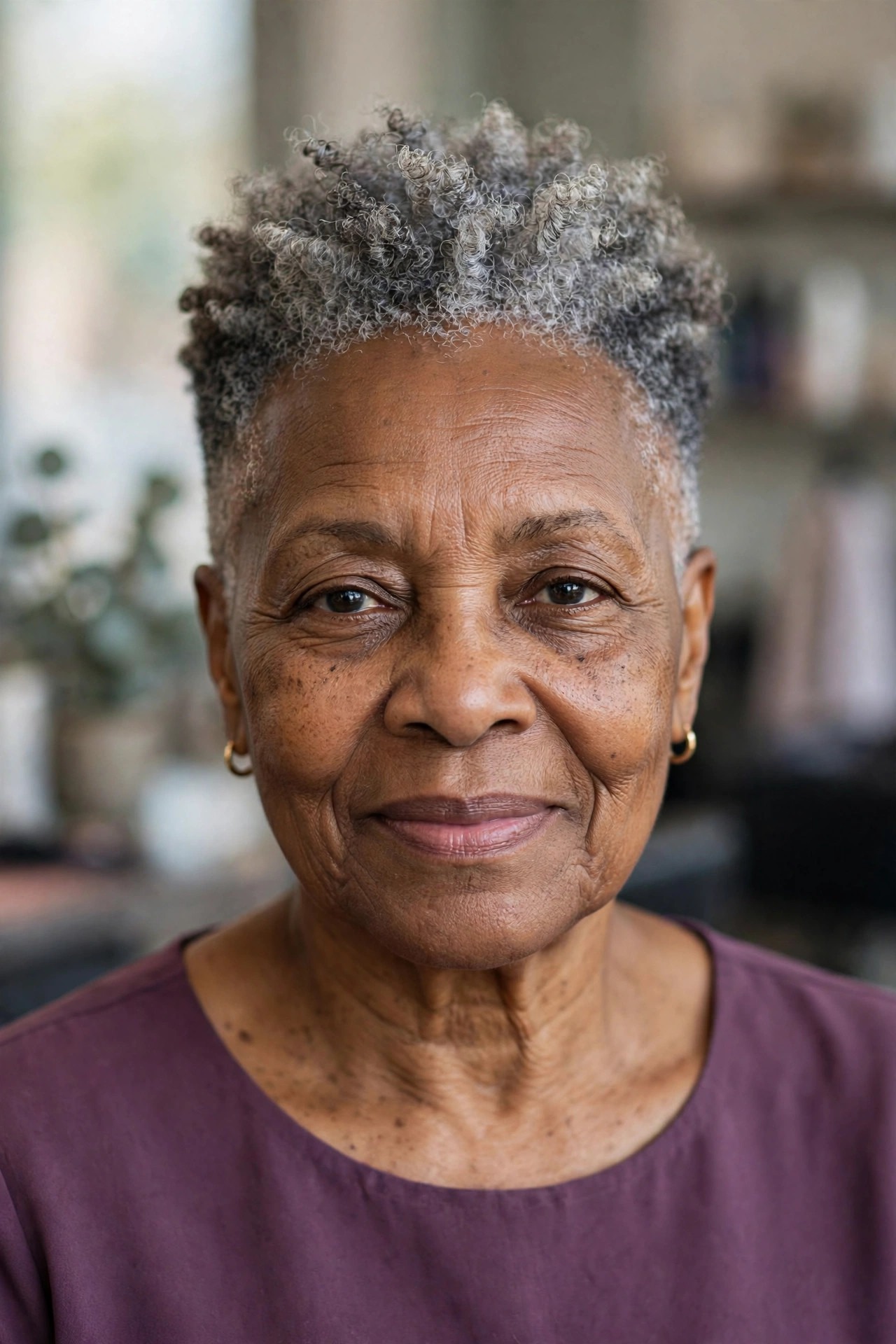 Tapered Natural Cut with Silver Crown - natural hairstyle on a Black woman over 60 with gray hair