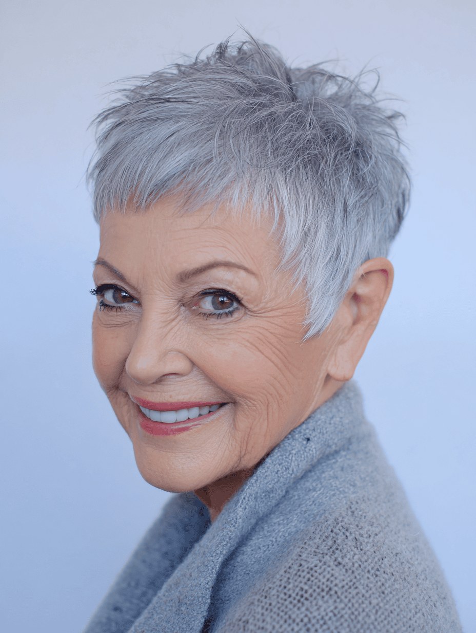 Woman over 70 with very short crop for the shortest routine of all — easy-care hairstyle for women over 70