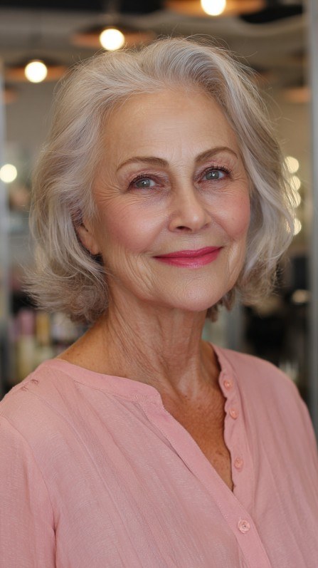 Woman over 70 with curly short cut that manages itself — easy-care hairstyle for women over 70