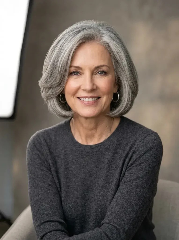 The Rounded Bob With a Warm Smile — flattering hairstyle for an oval face on a woman over 70