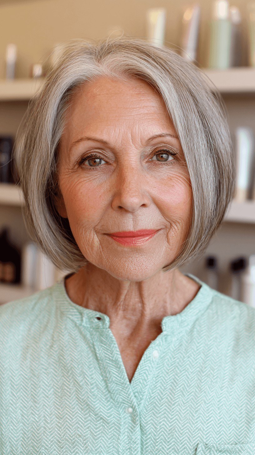 The Tidy Bob With a Center Part — flattering hairstyle for an oval face on a woman over 70