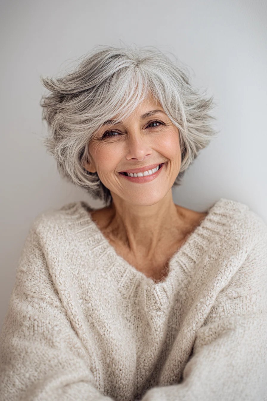 The Wavy Pixie-Bob With a Relaxed Finish — flattering hairstyle for an oval face on a woman over 70