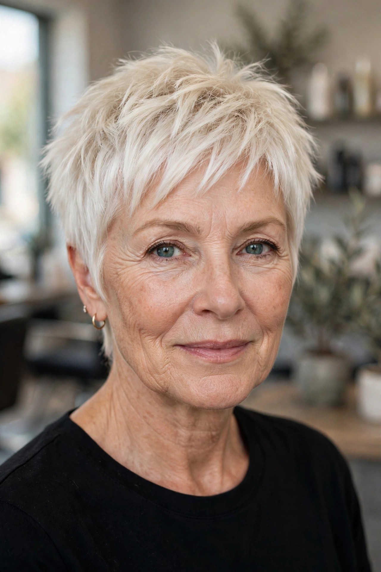 Platinum Blonde Choppy Pixie - woman over 50