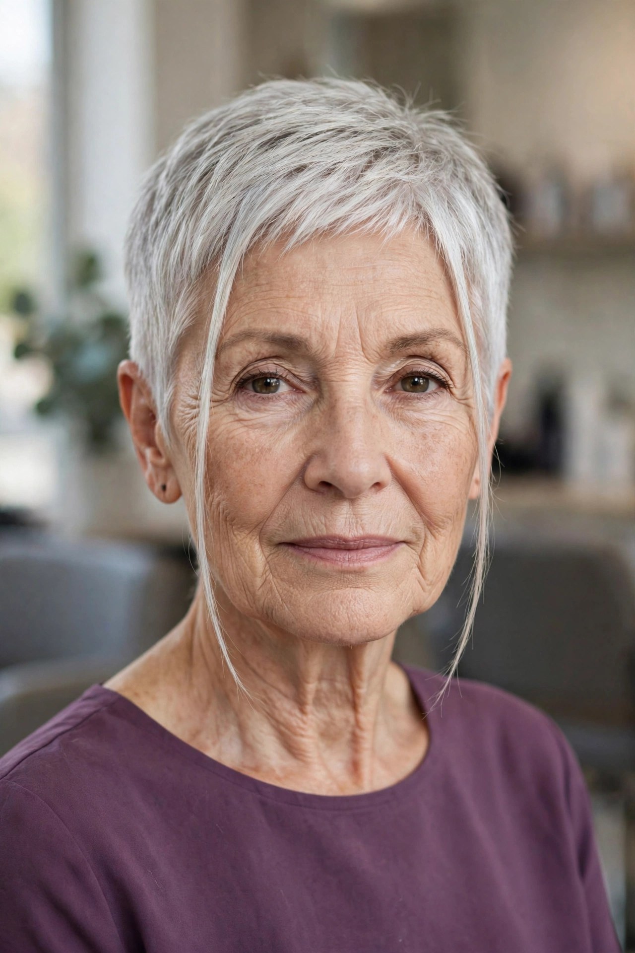 Pixie with Slim Face-Framing Pieces on a woman over 60 - elegant pixie haircut