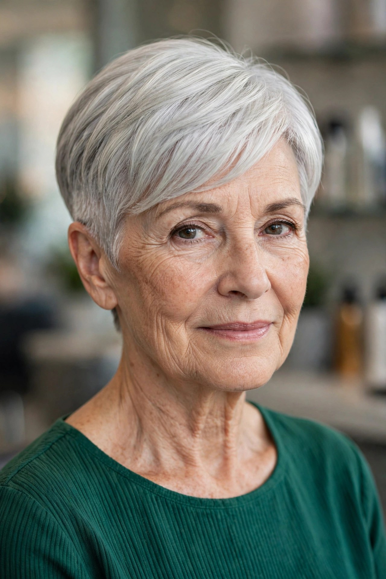 Pixie with a Soft Undercut and Clean Nape on a woman over 60 - elegant pixie haircut