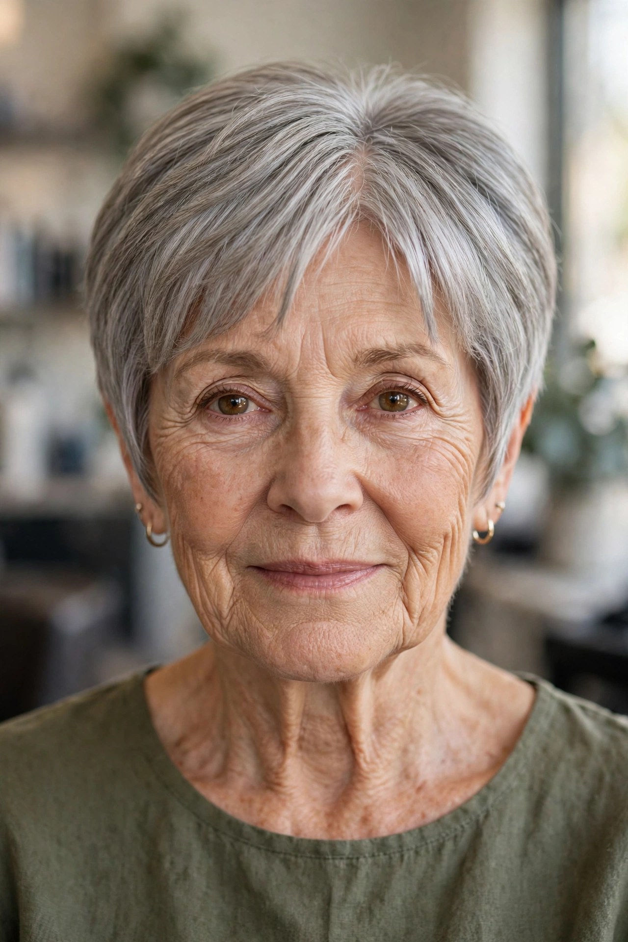 Pixie with a Soft Curtain Fringe on a woman over 60 - elegant pixie haircut