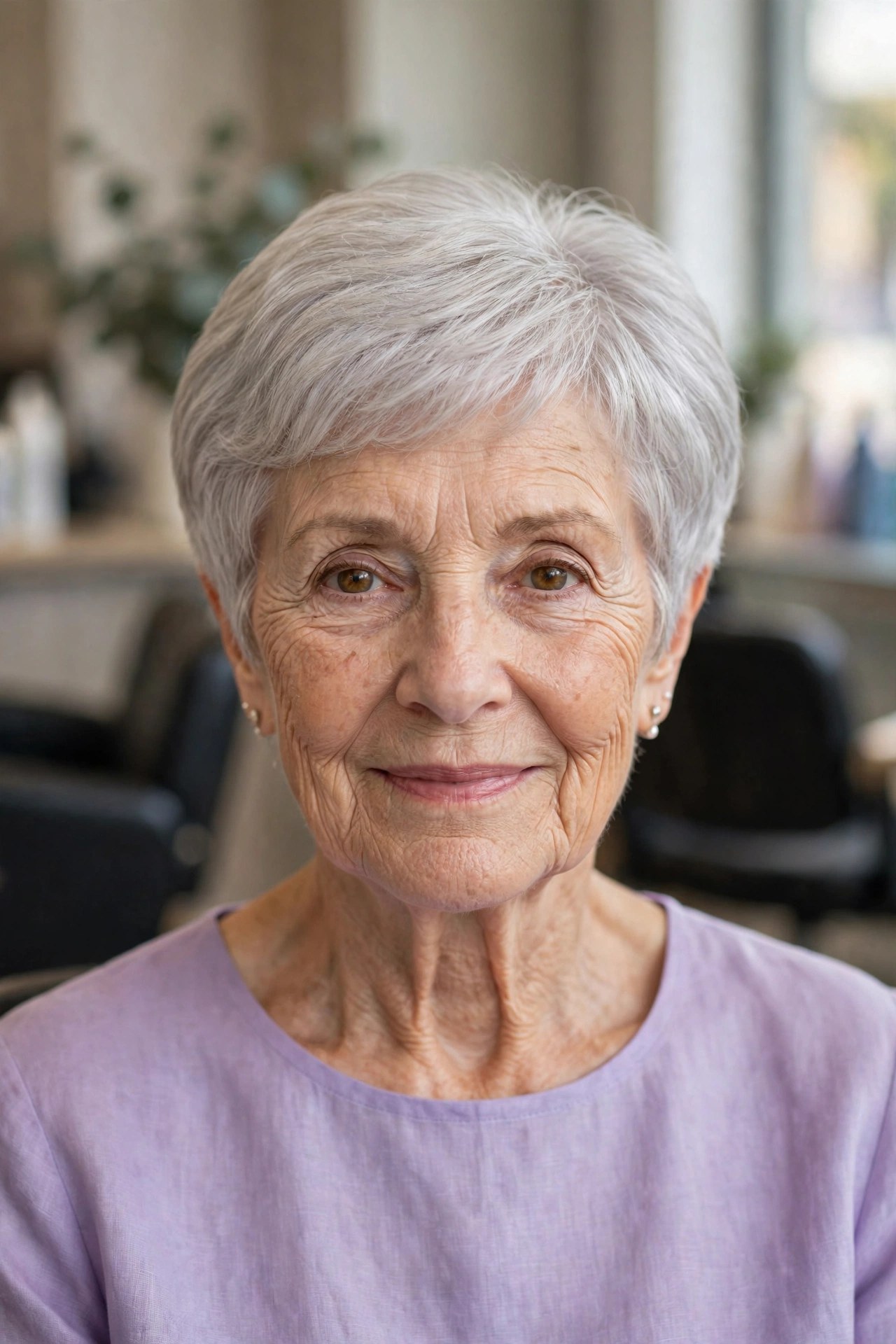 Rounded Pixie for Fine Hair on a woman over 60 - elegant pixie haircut