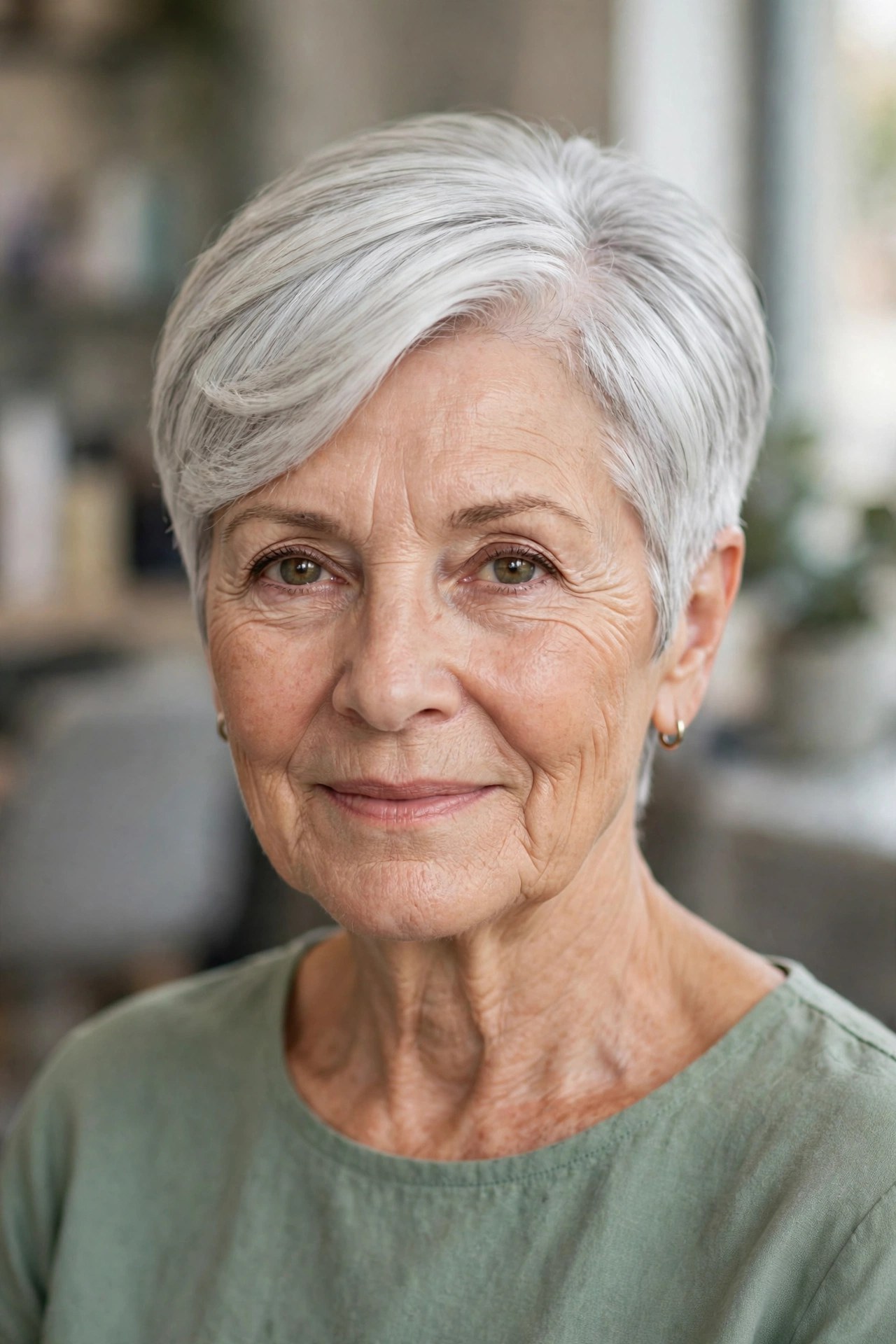 Long-Top Pixie with a Polished Sweep on a woman over 60 - elegant pixie haircut