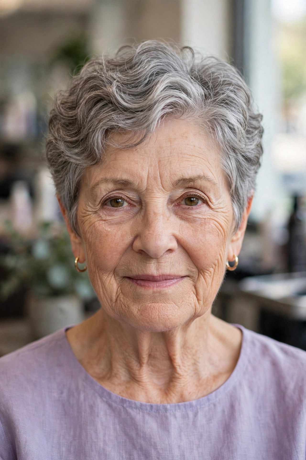 Wavy Textured Pixie on a woman over 60 - elegant pixie haircut