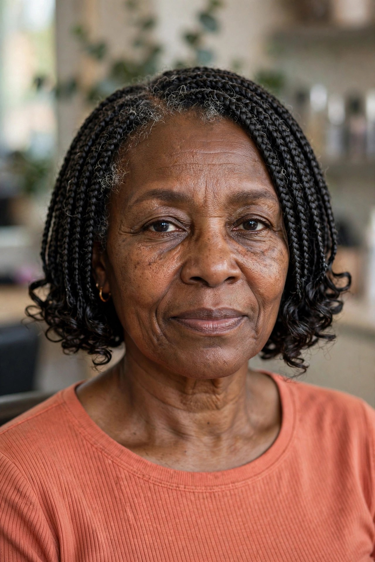 Braided Bob with Curly Ends on a Black woman over 50 - protective hairstyles for Black women over 50
