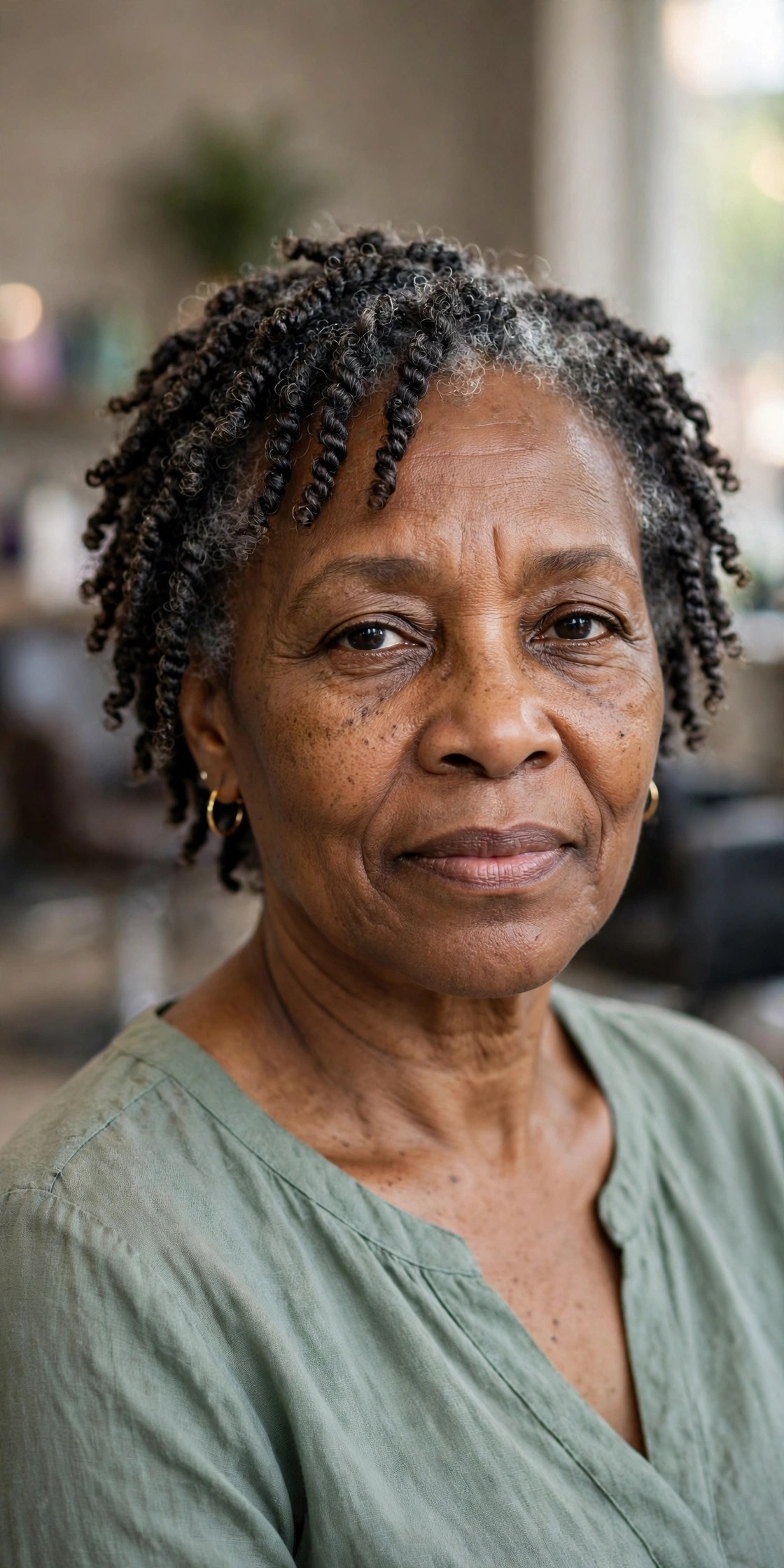 Mini Twists on Natural Hair on a Black woman over 50 - protective hairstyles for Black women over 50