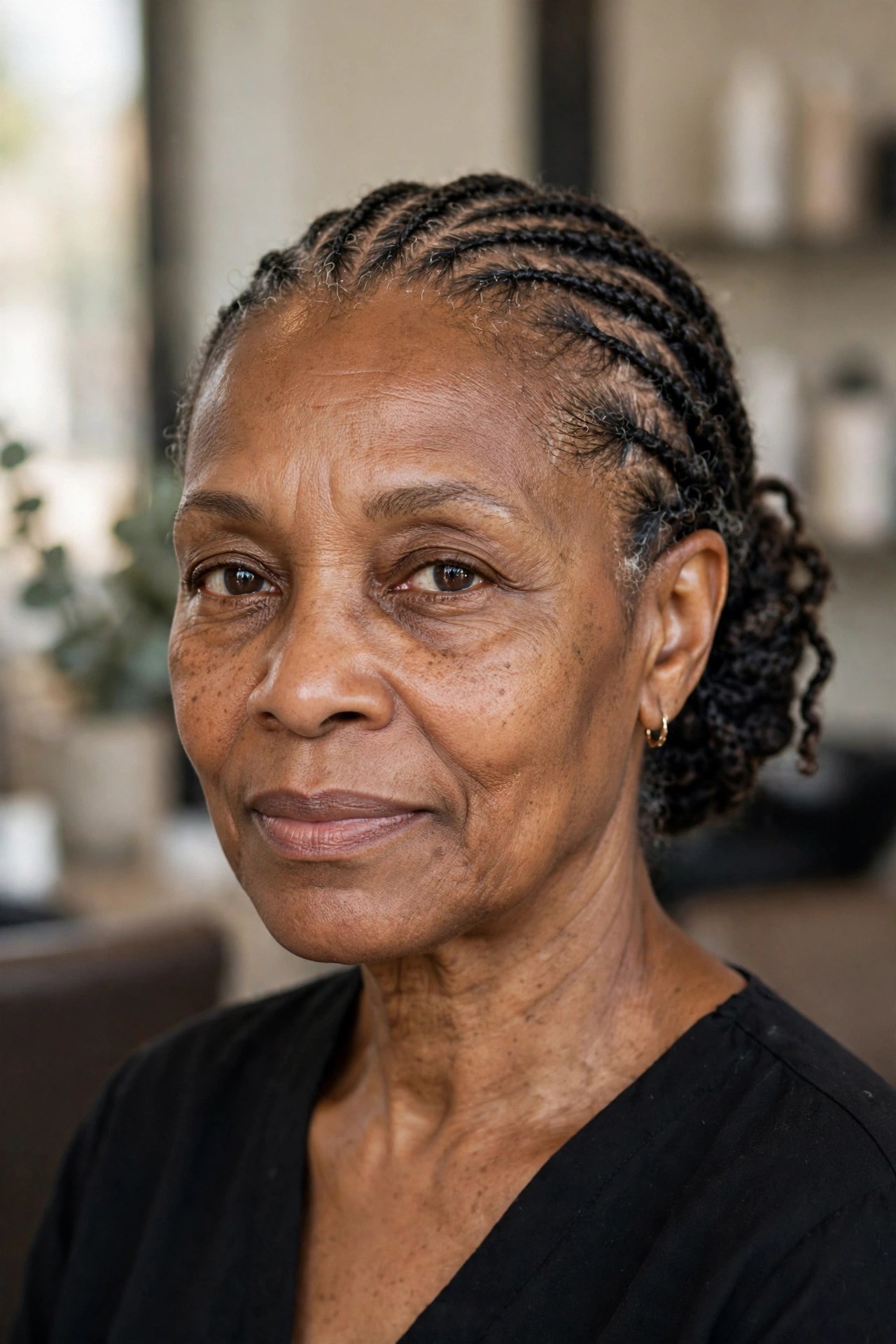 Flat Twists into a Low Bun on a Black woman over 50 - protective hairstyles for Black women over 50